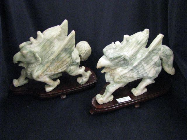 Appraisal: Pair of Jade Carved Figurine of winged creatures on custom