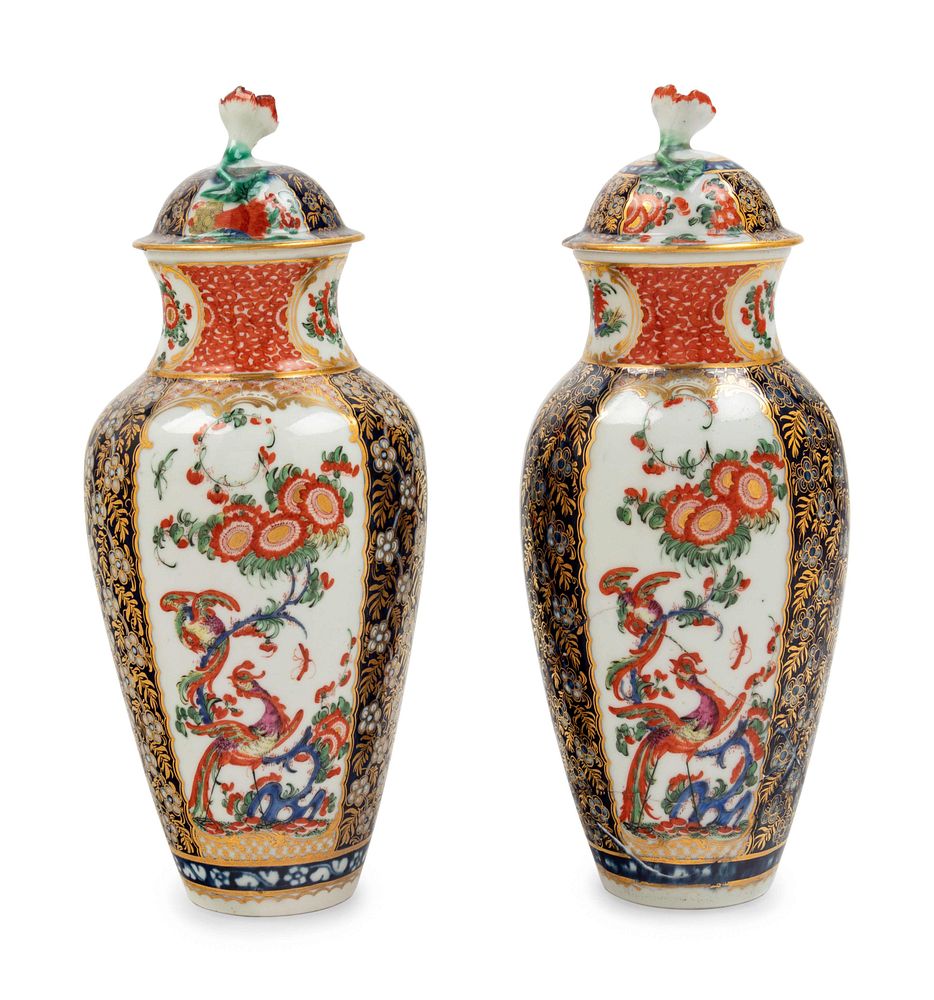 Appraisal: A Pair of Worcester Kakiemon Porcelain Vases and Covers A