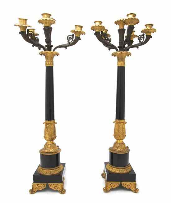 Appraisal: A Pair of Neoclassical Gilt Patinated Bronze and Slate Six-Light