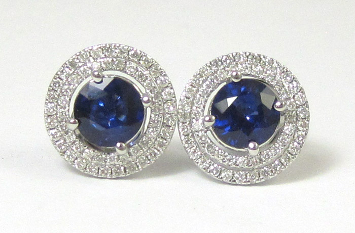 Appraisal: A PAIR OF SAPPHIRE DIAMONDS AND FOURTEEN KARAT WHITE GOLD