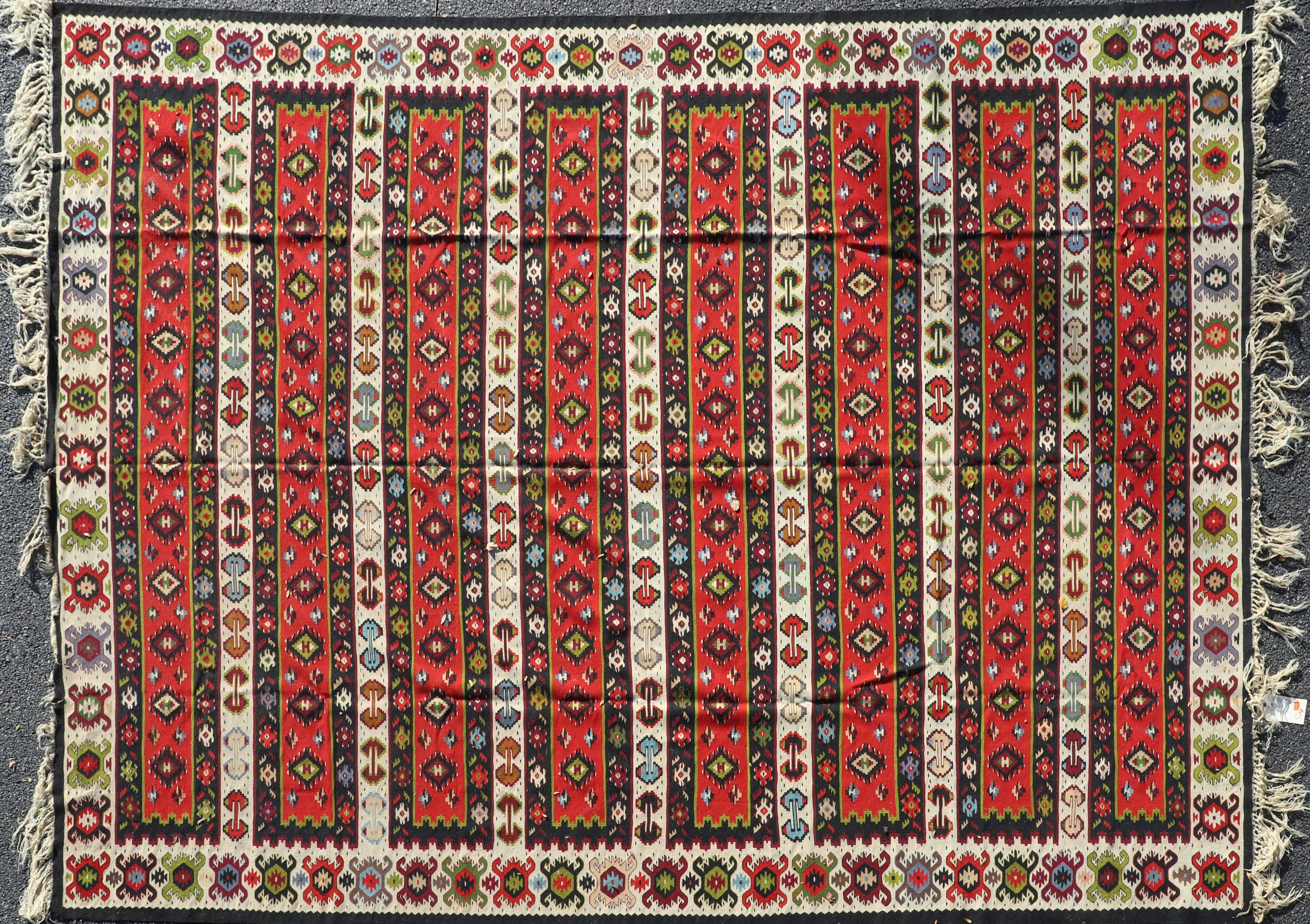 Appraisal: ' X ' Semi Antique Turkish Kilim Rug missing fringe