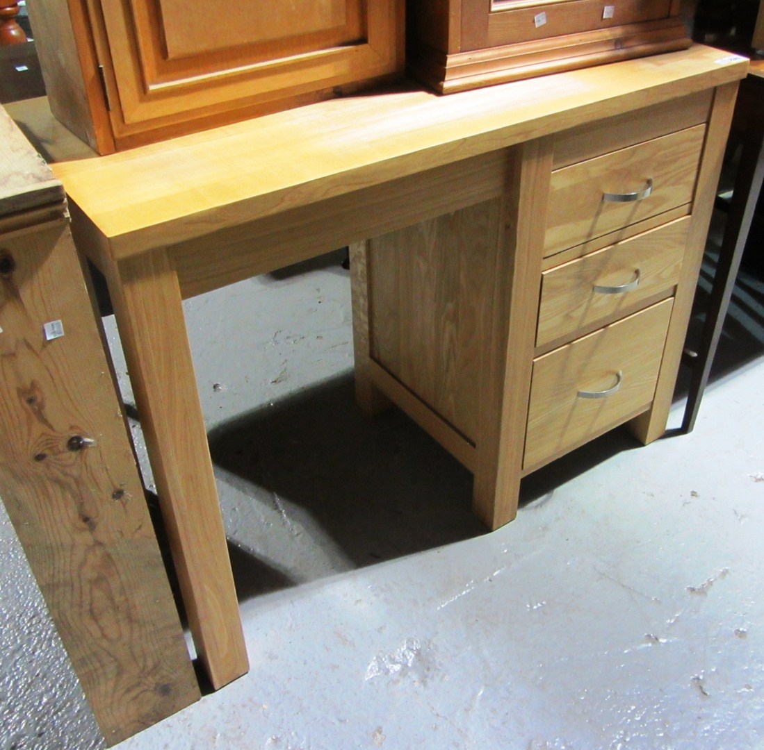 Appraisal: A modern ash desk together with a three drawer bedside