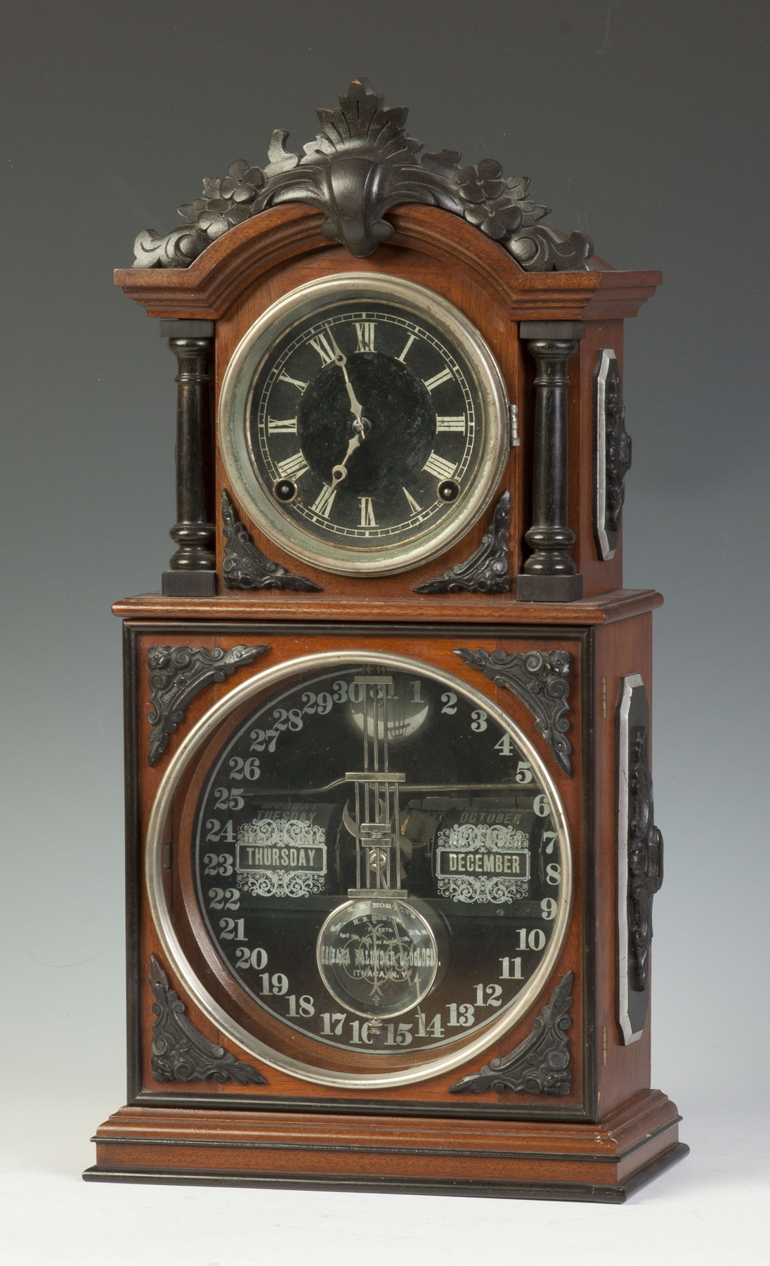 Appraisal: Ithaca Parlor Calendar Clock Walnut case nice old finish Original