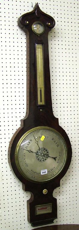 Appraisal: th century mahogany onion top four glass banjo barometer signed