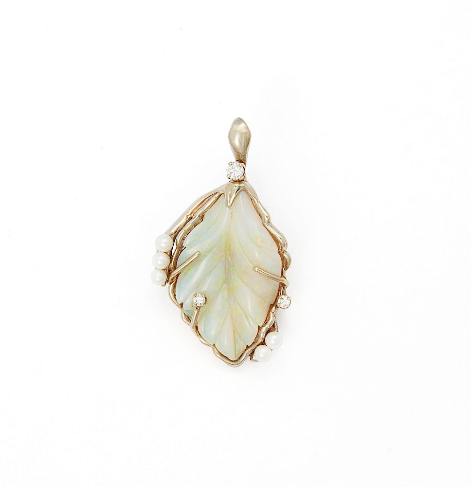 Appraisal: k Opal Diamond Pearl Pendant Ladys' k opal diamond pearl