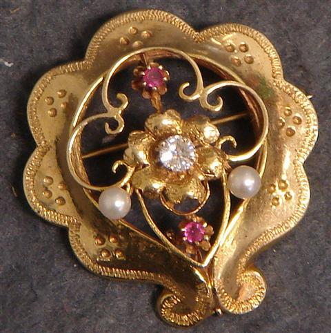 Appraisal: Unmarked K YG pin pendant with a diamond pearls and