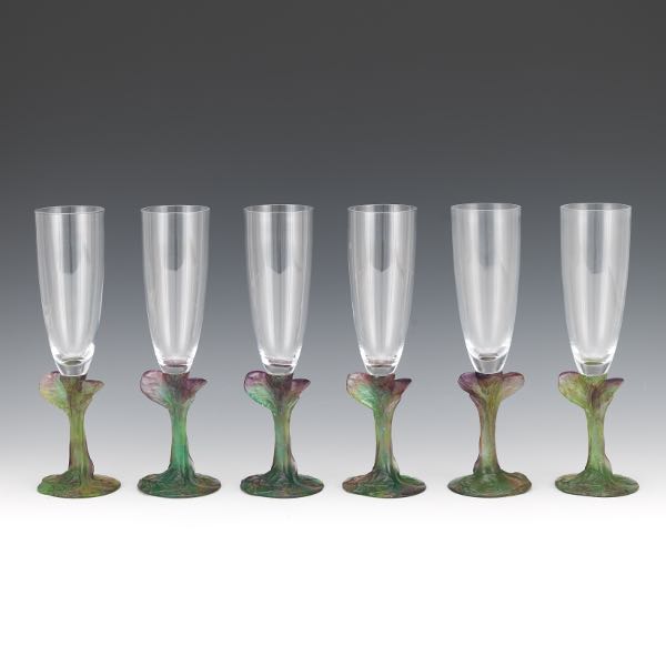 Appraisal: DAUM NANCY NATURE CHAMPAGNE FLUTES Pate de verre champagne flutes