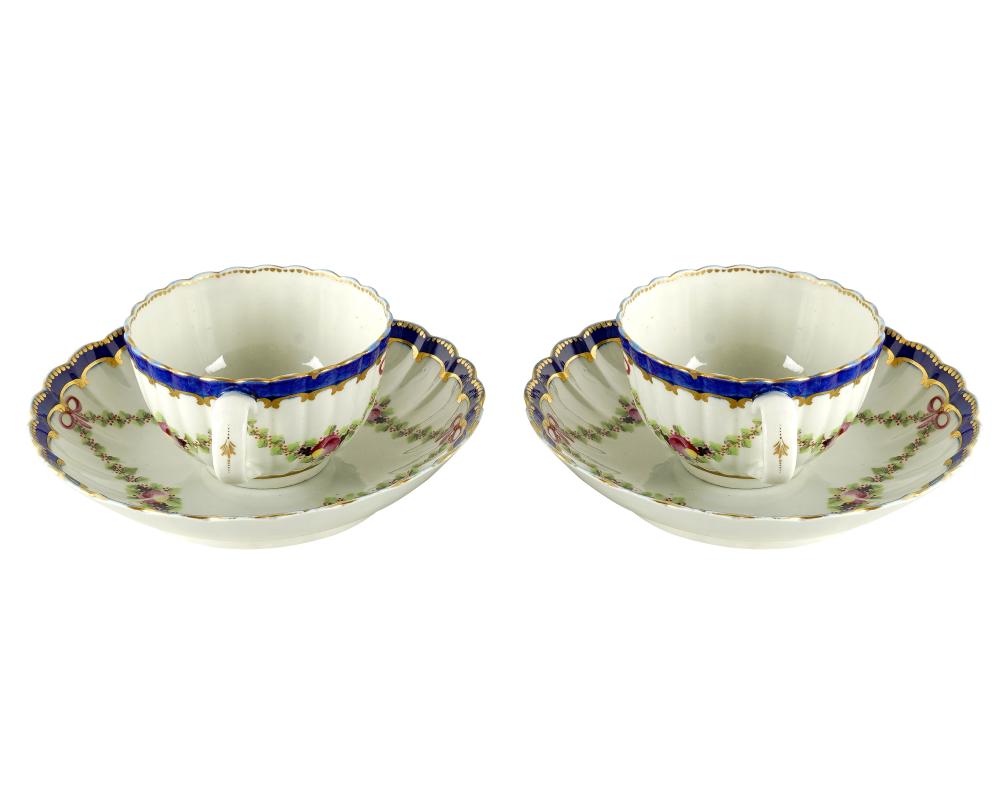 Appraisal: TWO DR WALL WORCESTER PORCELAIN CUPS SAUCERSthird quarter th century