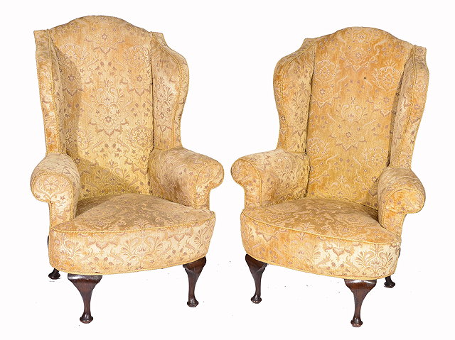 Appraisal: A PAIR OF TH CENTURY STYLE WING ARMCHAIRS with high