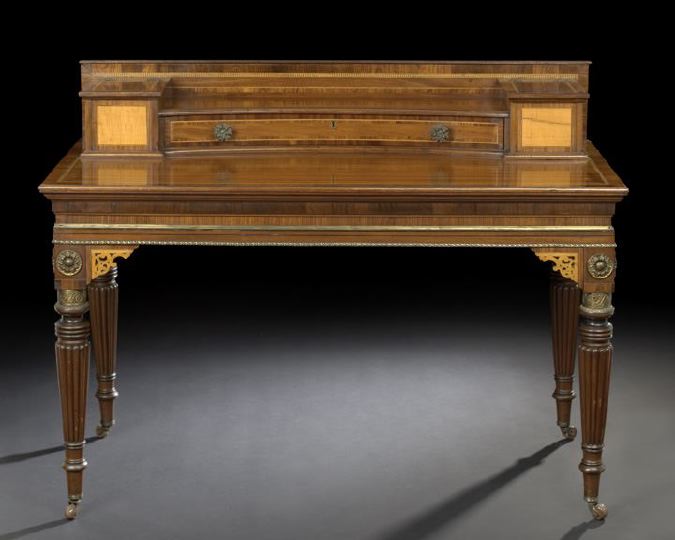 Appraisal: Regency-Style Mahogany Writing Table late th century the superstructure fitted