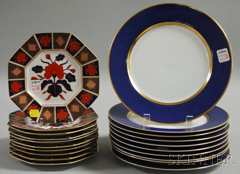 Appraisal: Ten Blue Banded Porcelain Dinner Plates and Ten Imari-palette Floral