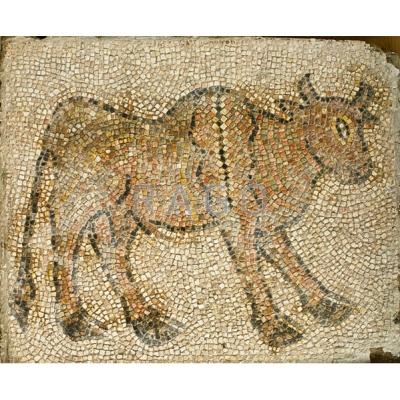 Appraisal: BYZANTINE STYLE MOSAIC PANEL Depicting a bull likely Assyrian x