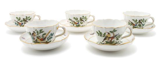 Appraisal: A Group of Five Meissen Ornithological Cups and Saucers each