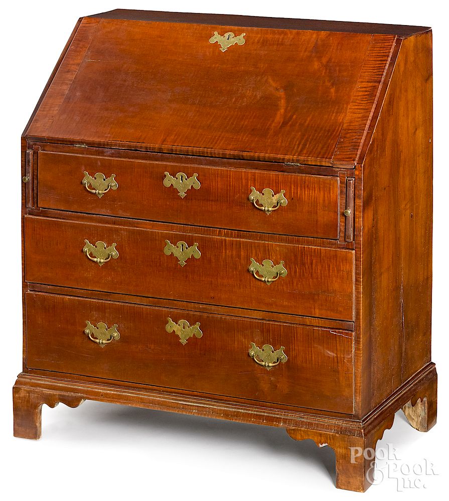 Appraisal: New England Chippendale tiger maple slant front desk Exclusive on