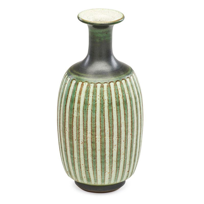 Appraisal: HARRISON McINTOSH Glazed stoneware vase Condition Report One tiny glaze