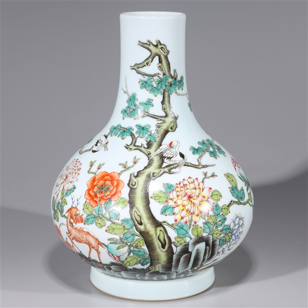 Appraisal: Chinese porcelain famille rose vase with tree and wildlife design