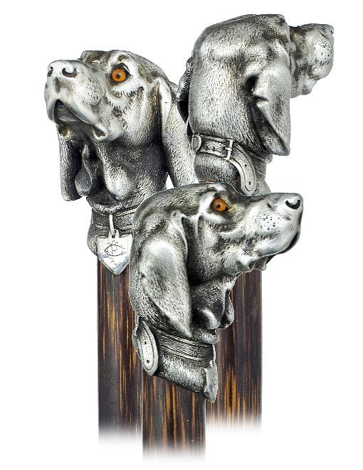 Appraisal: Silver Hound Head Cane Ca -Figural silver knob well modeled