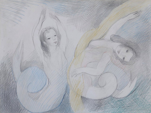 Appraisal: ATTRIBUTED TO MARIE LAURENCIN - Mermaids pencil and coloured crayons