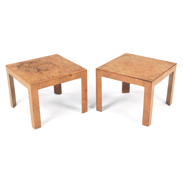 Appraisal: Italian tables pair burled wood veneer Made in Italy paper