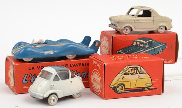 Appraisal: THREE QUIRALU DIECAST CARS INCLUDING RENAULT TURBINE VESPA AND ISETTA