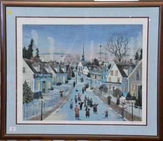 Appraisal: Sally Caldwell Fisher b print Snowy Village Evening signed lower