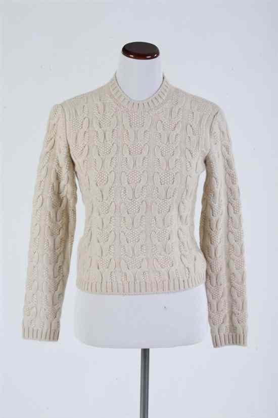 Appraisal: LORA PIANA IVORY CABLE KNIT CASHMERE SWEATER Size Crew neck