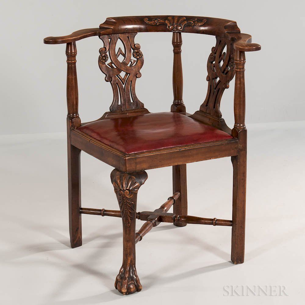 Appraisal: Georgian-style Walnut Corner Armchair Georgian-style Walnut Corner Armchair England th