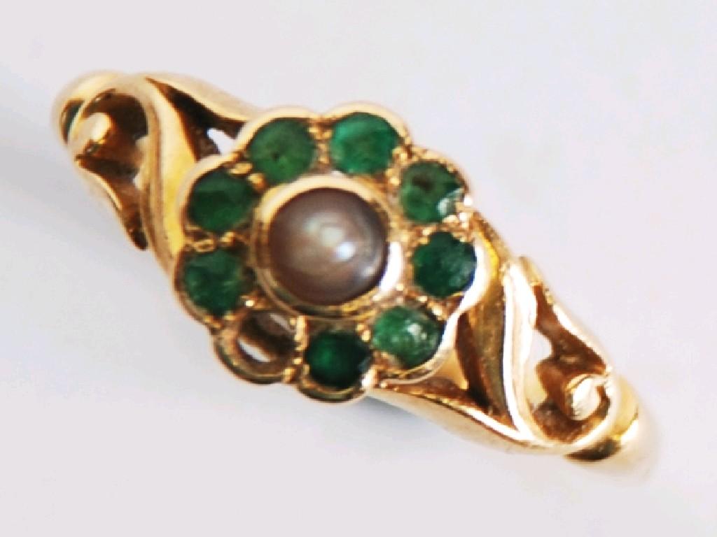 Appraisal: CT GOLD EMERALD AND PEARL DAISY CLUSTER RING set with