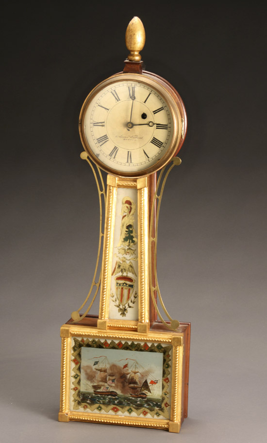 Appraisal: Federal Parcel Gilt Mahogany and Eglomis Panel Banjo Clock The