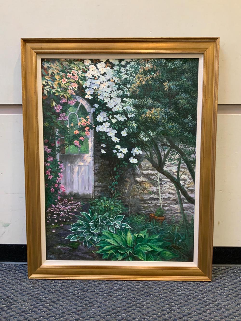 Appraisal: th- st Century School Flower Garden Oil on Canvas Signed