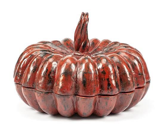 Appraisal: A Large Italian Papier-Mache Gourd-Form Box Diameter inches A Large