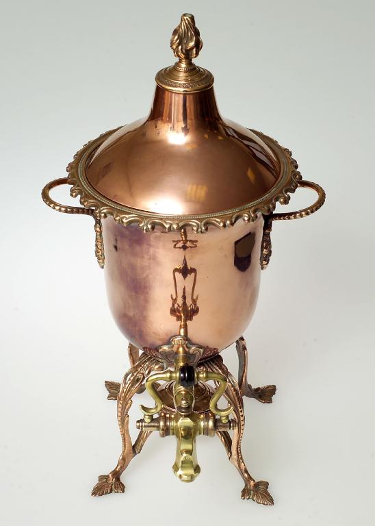 Appraisal: VICTORIAN COPPER AND BRASS TEA URN the domed cover with