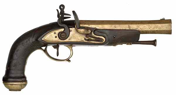 Appraisal: Belgium Flintlock Sea Service Pistol caliber '' brass swamped barrel