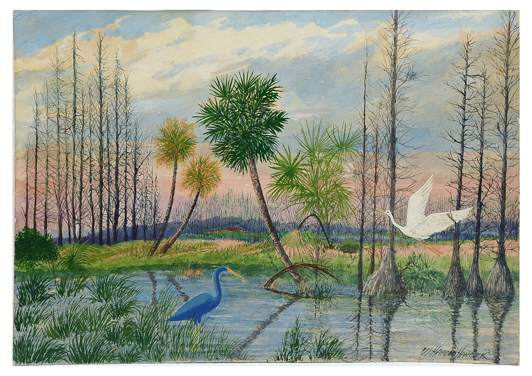 Appraisal: HANCOCK Harold - Sanibel Florida Scene with Estuary Watercolor ''