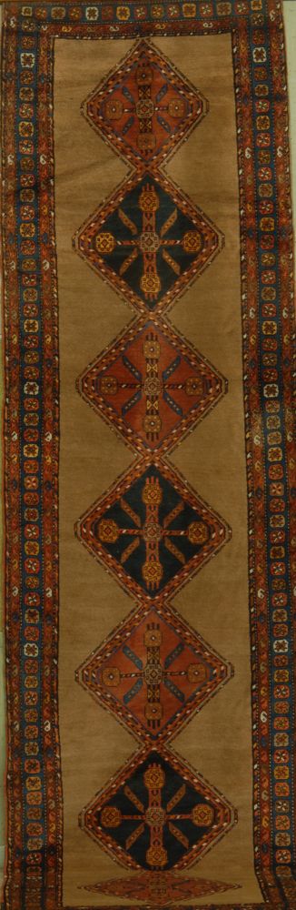 Appraisal: ORIENTAL RUG HAMADAN RUNNER ' x ' Seven diamond medallions