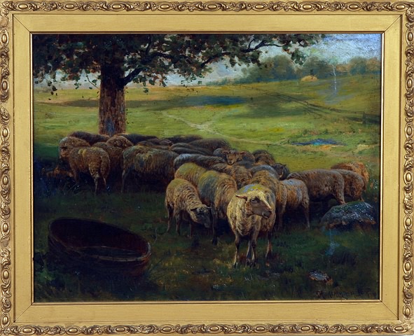 Appraisal: Pastoral landscape with sheep oil on canvas x SLR R