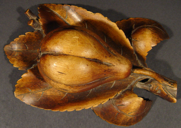 Appraisal: Black Forest wooden inkstand carved as a pear and leaves