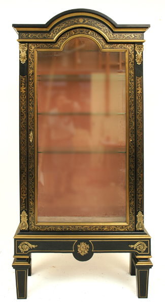 Appraisal: A CUT BRASS AND INLAID EBONISED BOULLE VITRINE Late th