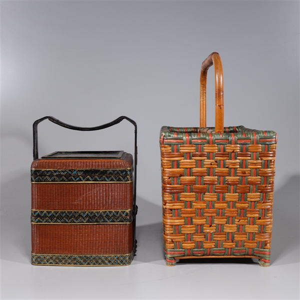 Appraisal: Two wicker objects including larger wicker and bamboo basket together