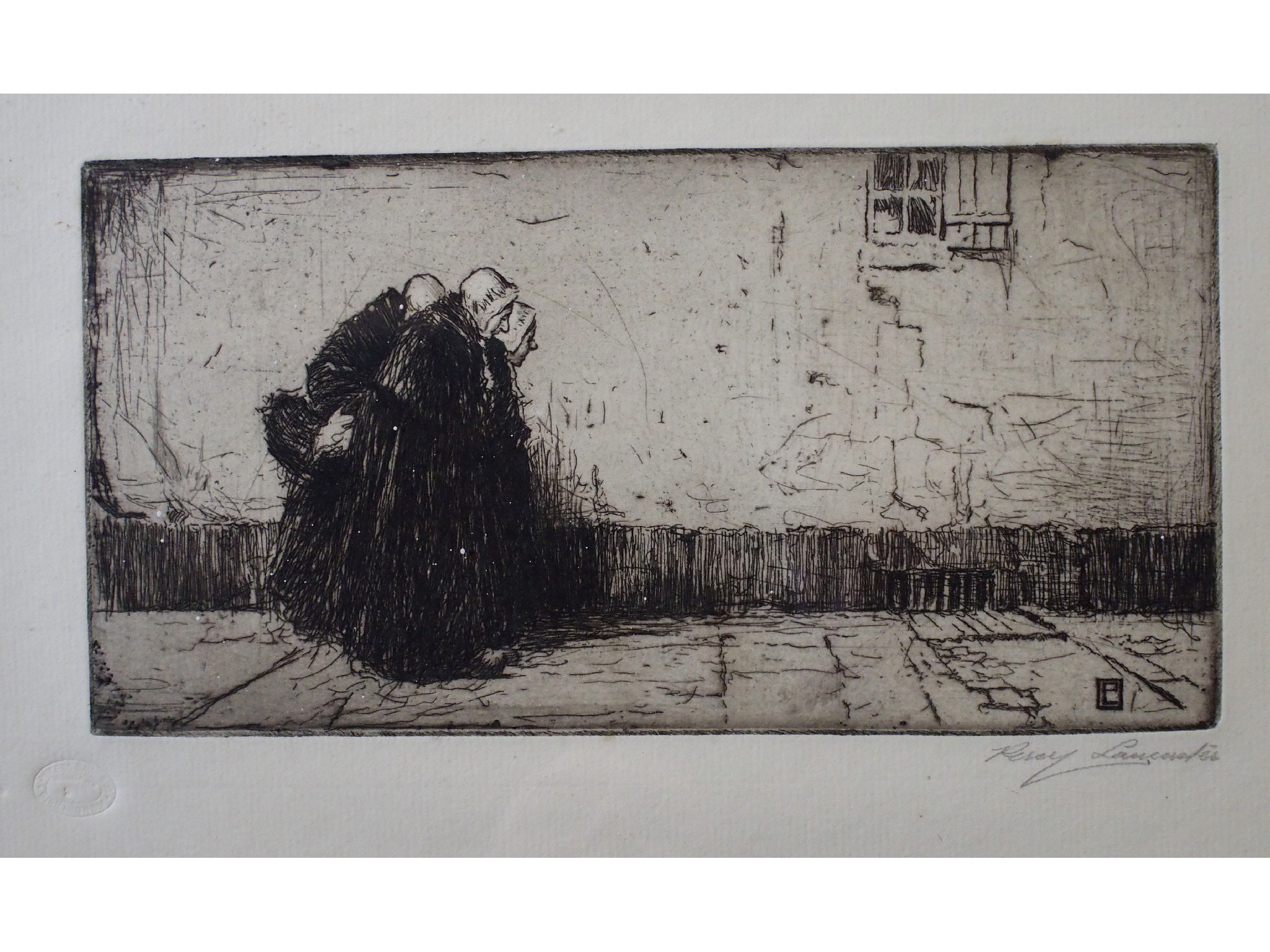 Appraisal: PERCY LANCASTER RBA ARE RI British - THREE OLD WOMENEtching