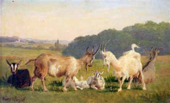 Appraisal: Carl Henrik Bogh - oil on board Goats in a