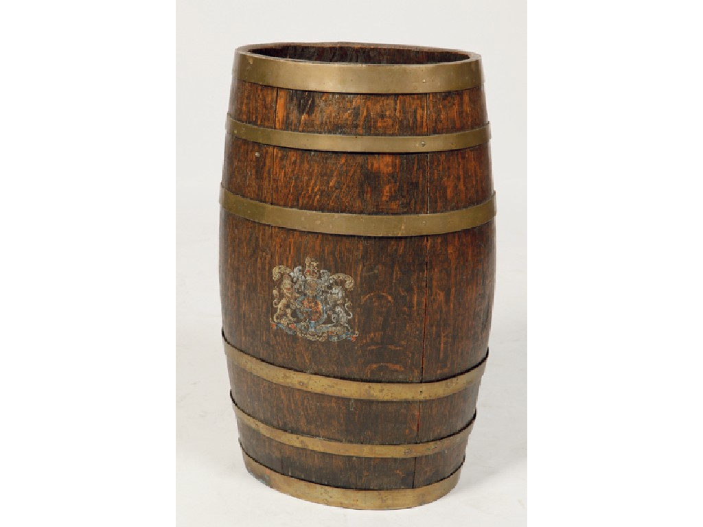 Appraisal: A STAVED OAK BARREL FORM AND BRASS MOUNTED STICK STAND