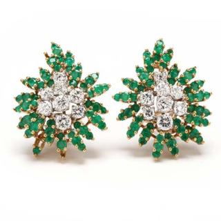 Appraisal: KT Emerald and Diamond Earrings designed in a foliate motif