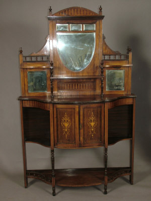 Appraisal: An Edwardian rosewood and inlaid mirror back sideboard the top