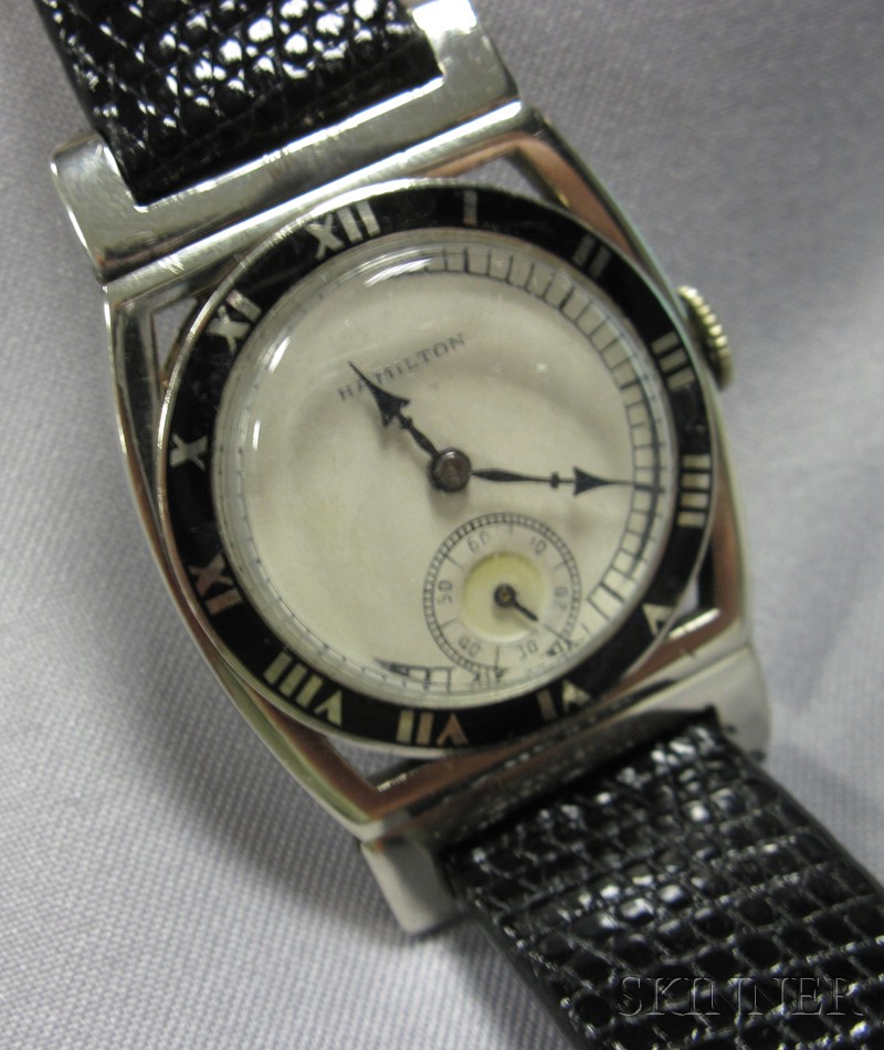 Appraisal: Art Deco kt White Gold Piping Rock Wristwatch Hamilton the