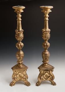 Appraisal: Pair of Italian Style Carved Giltwood Pricket Cand Pair of