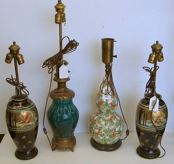 Appraisal: Four ceramic table lamps first half th century Comprising French