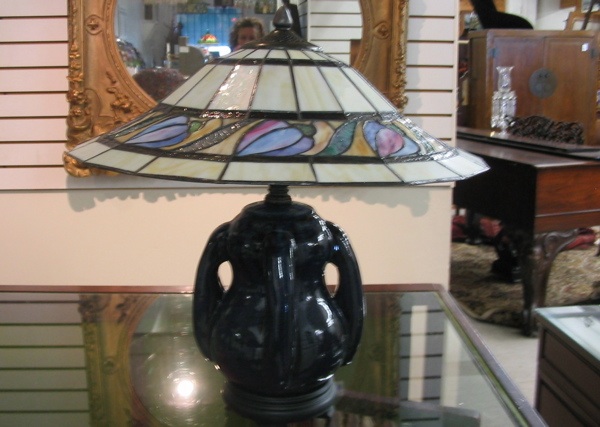 Appraisal: TABLE LAMP having in diameter purple and gold stained and