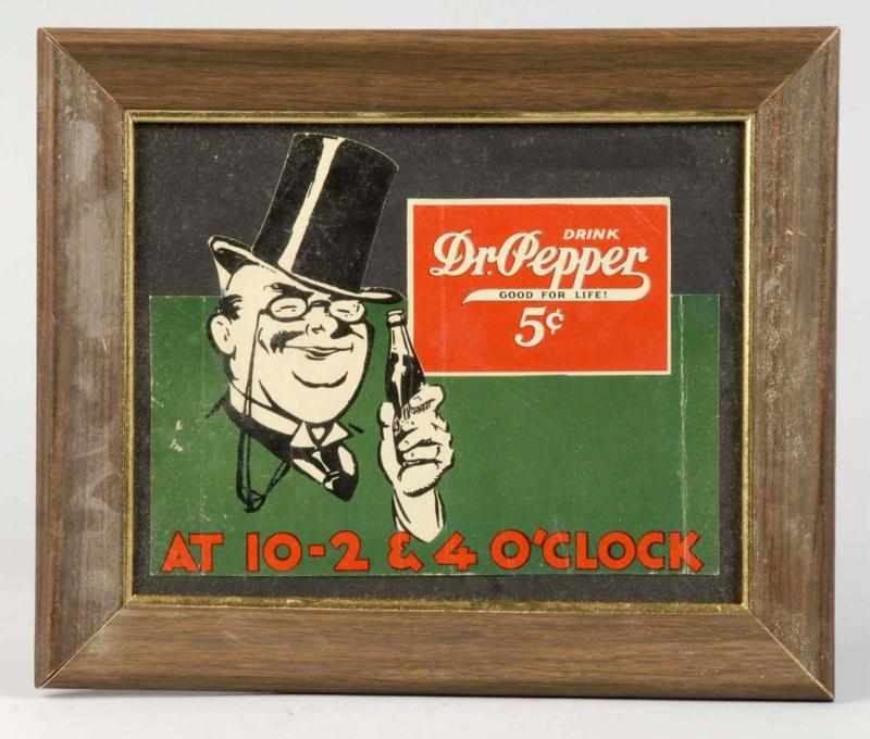 Appraisal: Cardboard Dr Pepper Die-Cut Sign Description s Framed under glass