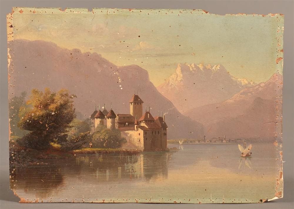 Appraisal: Castle of Chillon Lake Geneva Small Painting Early th Century